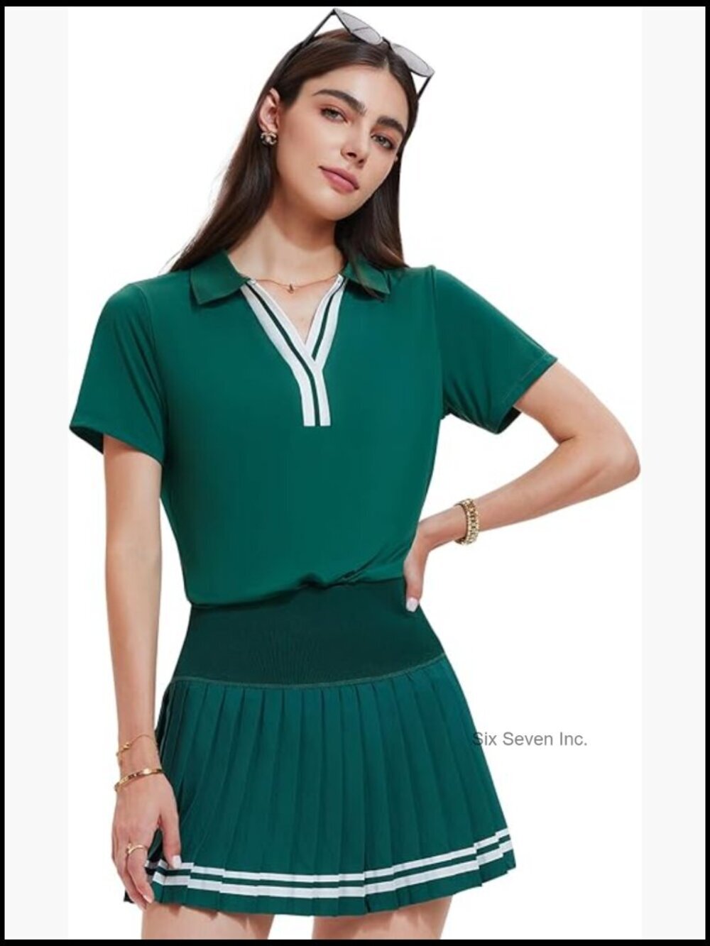 Pleated Tennis Skirt Set with Polo Top, Built-in Shorts & Pockets, Athletic Wear
